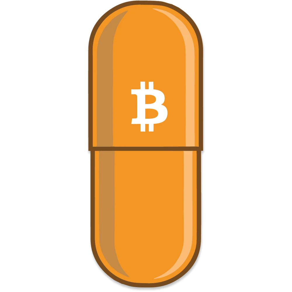 an illustration of the bitcoin orange pill, size may vary.